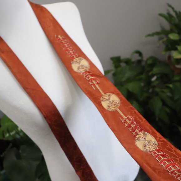 Vintage Mid-Century Men's Silk Art Deco Feather Print Silk Tie - Picture 4 of 7